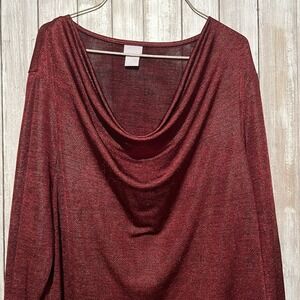 Women's CHICO's Zenergy Shimmery RED Cowl Neck Heavy Knit Tunic Top Chicos Sz 3